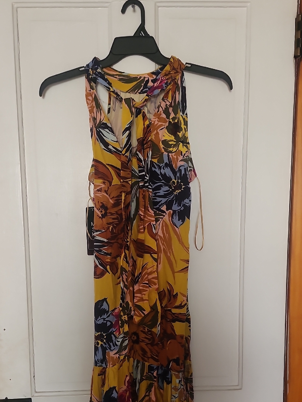 MSK Mustard Floral Maxi Dress with Blue and Brown Blooms